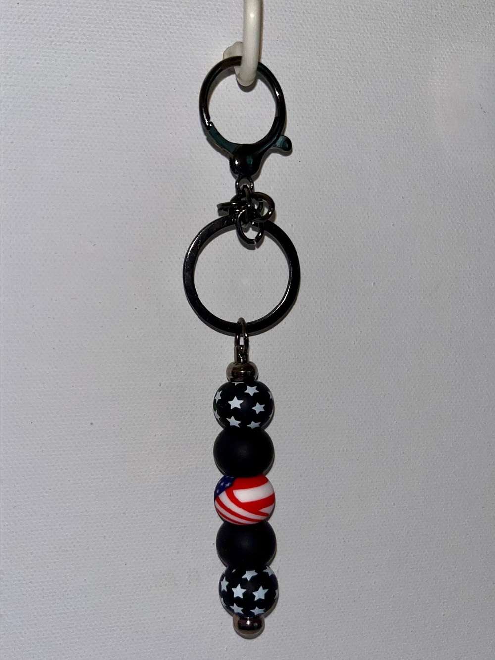 Patriotic Bead Keychain Key Holder - Black and Red/White/Blue